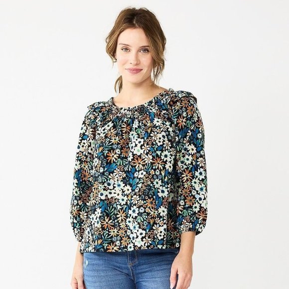 Sonoma Tops - Womens Sonoma Blouse Goods For Life Ruffle Shoulder Peasant Top Multicolor XS